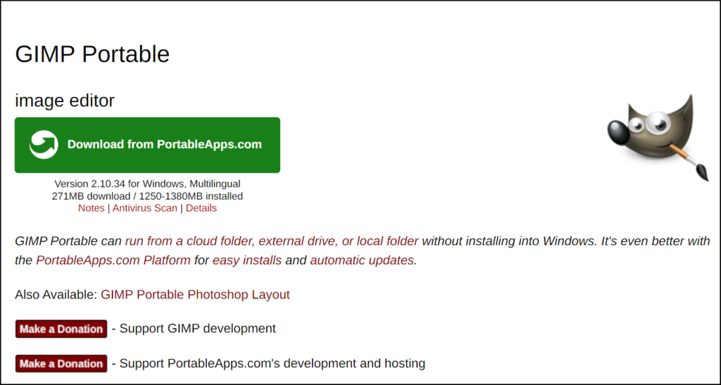 GIMP ポータブル版のダウンロード